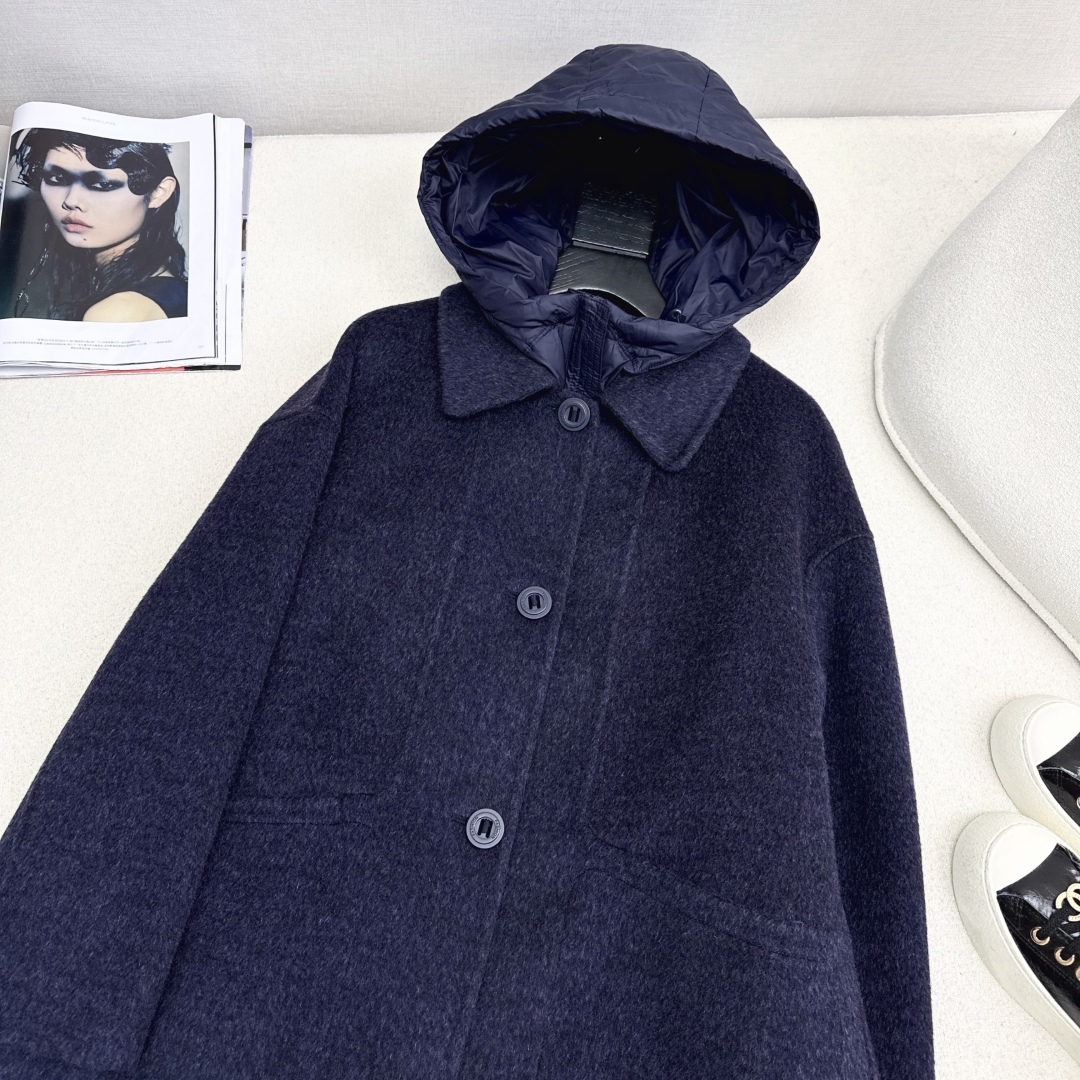 高端原单品质 独家首发 lp🆕 25Ss——秋冬新品 两件套设计连帽羽绒内胆双面羊绒大衣🤍 老钱风穿搭 