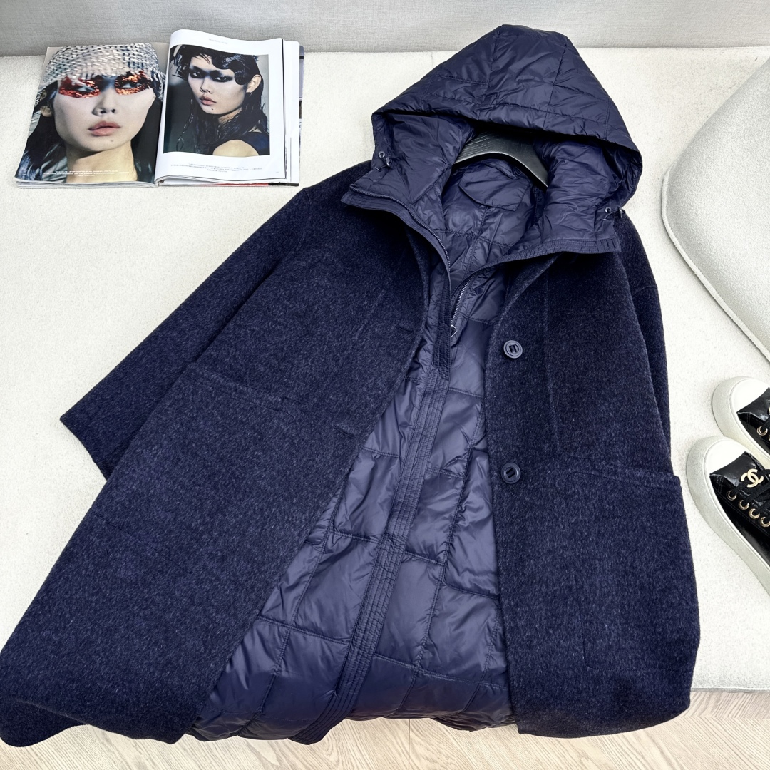 高端原单品质 独家首发 lp🆕 25Ss——秋冬新品 两件套设计连帽羽绒内胆双面羊绒大衣🤍 老钱风穿搭 
