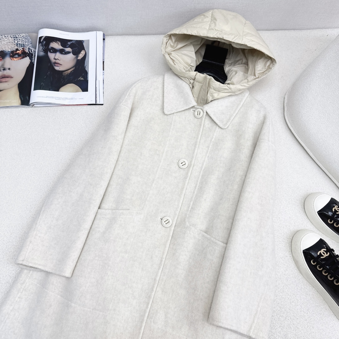 高端原单品质 独家首发 lp🆕 25Ss——秋冬新品 两件套设计连帽羽绒内胆双面羊绒大衣🤍 老钱风穿搭 