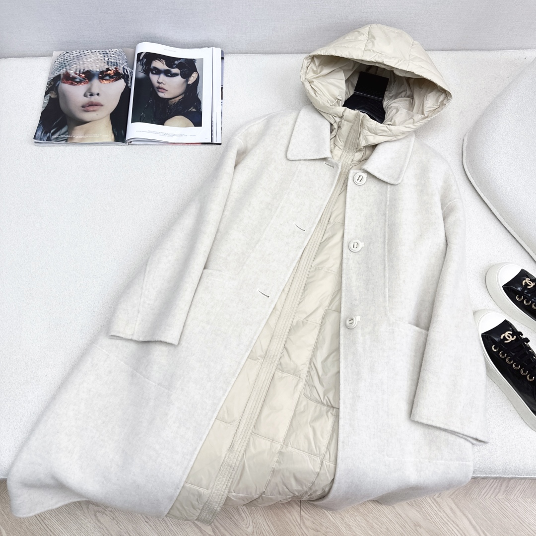高端原单品质 独家首发 lp🆕 25Ss——秋冬新品 两件套设计连帽羽绒内胆双面羊绒大衣🤍 老钱风穿搭 