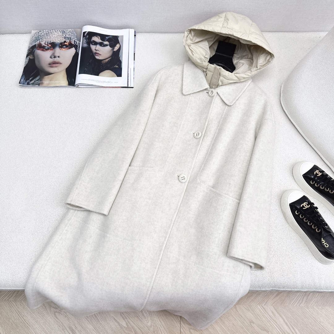 高端原单品质 独家首发 lp🆕 25Ss——秋冬新品 两件套设计连帽羽绒内胆双面羊绒大衣🤍 老钱风穿搭 