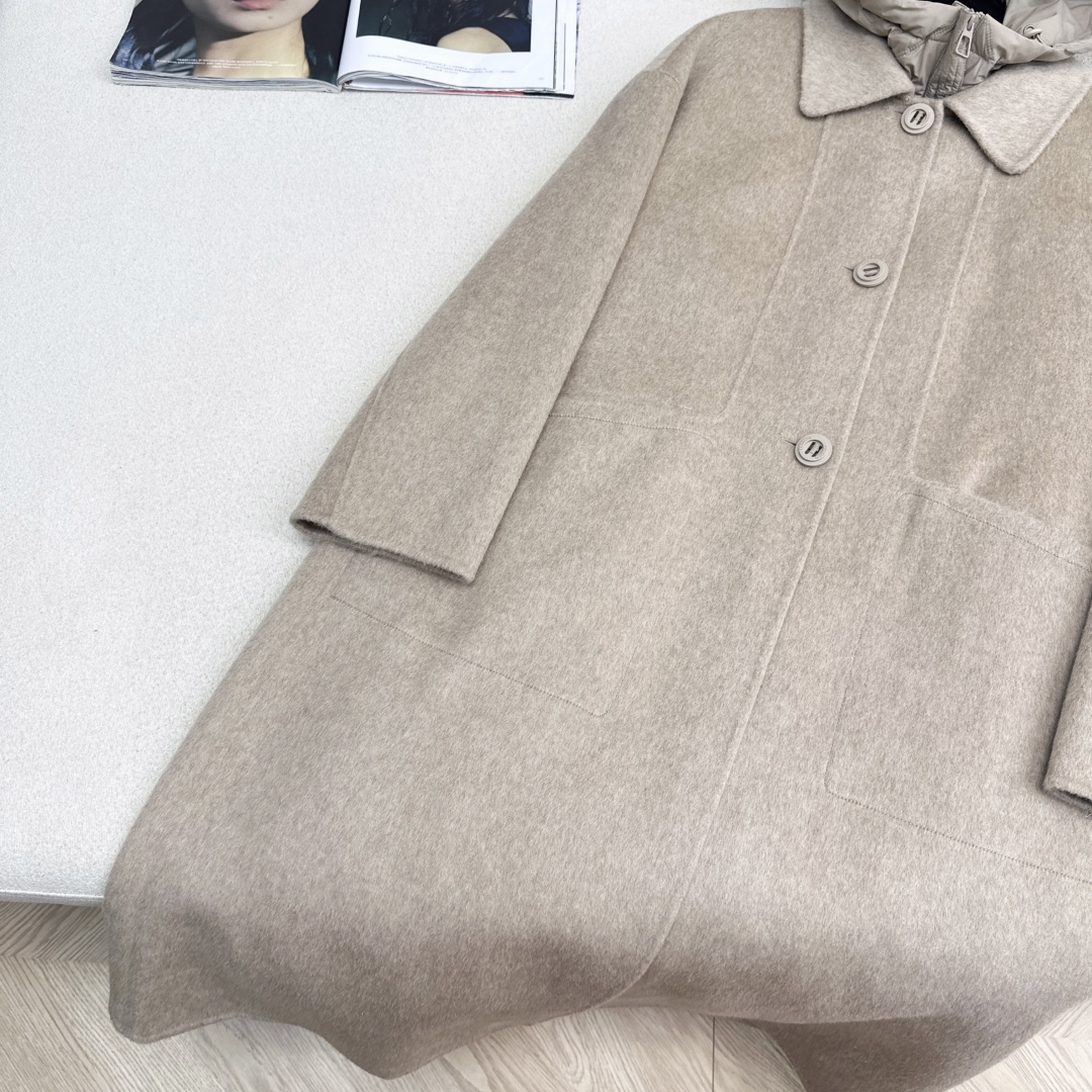高端原单品质 独家首发 lp🆕 25Ss——秋冬新品 两件套设计连帽羽绒内胆双面羊绒大衣🤍 老钱风穿搭 