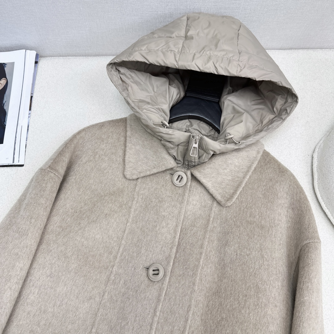 高端原单品质 独家首发 lp🆕 25Ss——秋冬新品 两件套设计连帽羽绒内胆双面羊绒大衣🤍 老钱风穿搭 