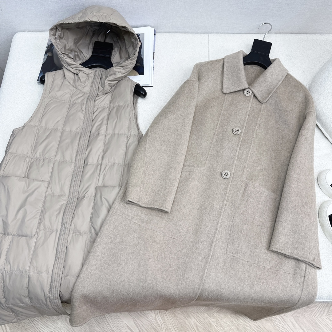 高端原单品质 独家首发 lp🆕 25Ss——秋冬新品 两件套设计连帽羽绒内胆双面羊绒大衣🤍 老钱风穿搭 