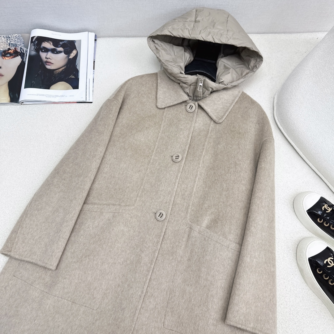 高端原单品质 独家首发 lp🆕 25Ss——秋冬新品 两件套设计连帽羽绒内胆双面羊绒大衣🤍 老钱风穿搭 