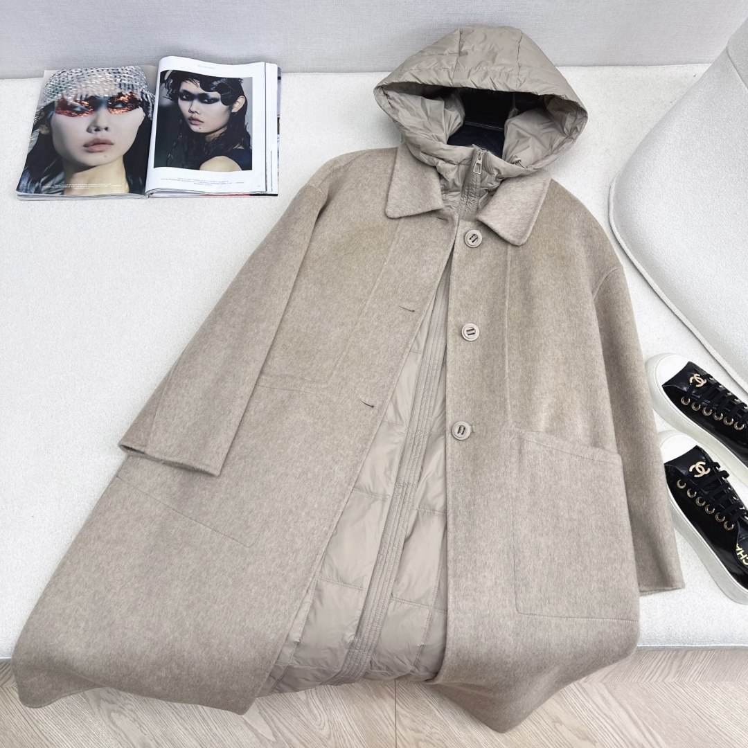 高端原单品质 独家首发 lp🆕 25Ss——秋冬新品 两件套设计连帽羽绒内胆双面羊绒大衣🤍 老钱风穿搭 