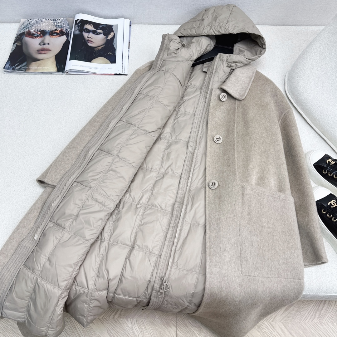 高端原单品质 独家首发 lp🆕 25Ss——秋冬新品 两件套设计连帽羽绒内胆双面羊绒大衣🤍 老钱风穿搭 