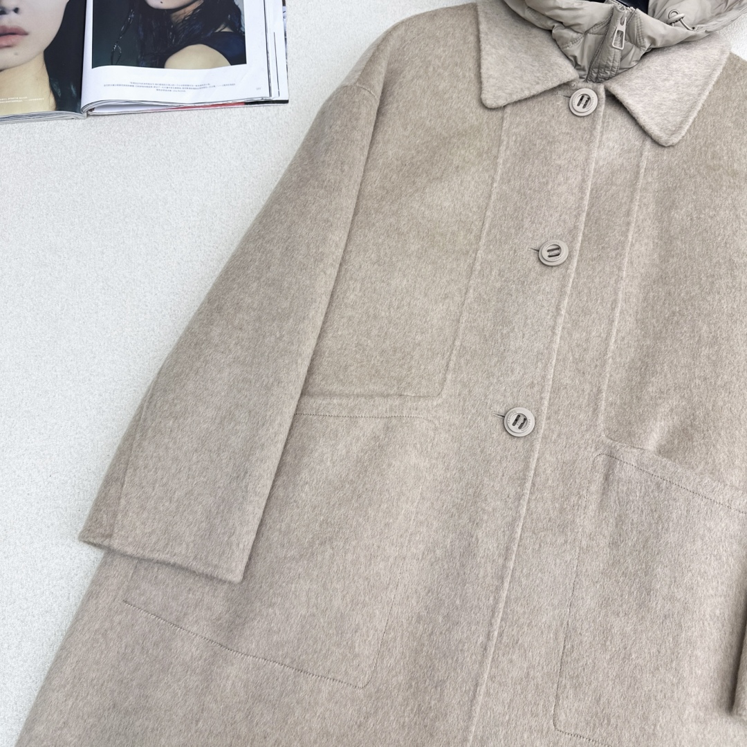 高端原单品质 独家首发 lp🆕 25Ss——秋冬新品 两件套设计连帽羽绒内胆双面羊绒大衣🤍 老钱风穿搭 