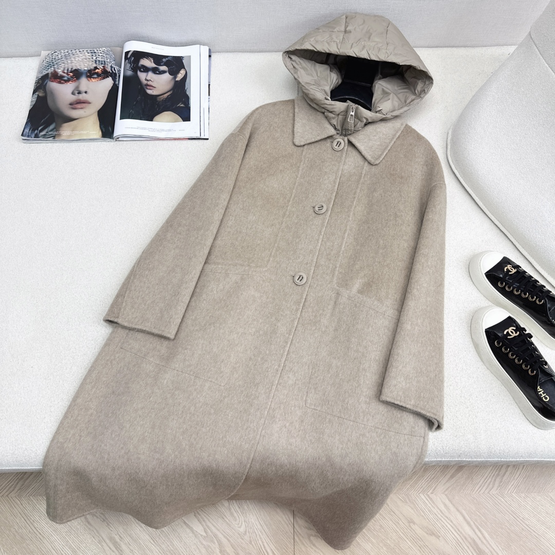 高端原单品质 独家首发 lp🆕 25Ss——秋冬新品 两件套设计连帽羽绒内胆双面羊绒大衣🤍 老钱风穿搭 