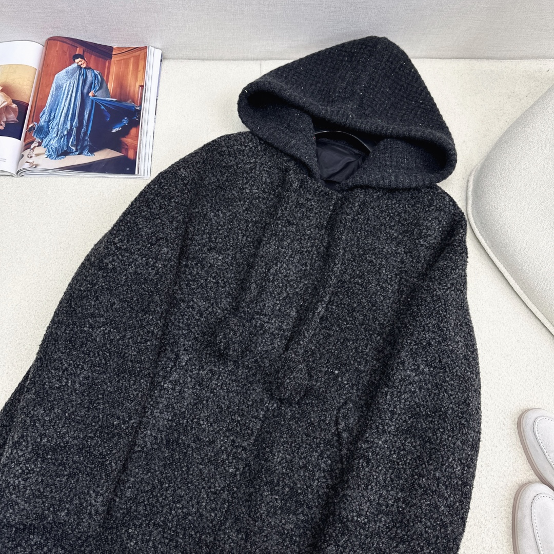 高端原单品质 独家首发 lp🆕 25Ss——秋冬新品 两件套设计针织拼接连帽羽绒内胆双面羊绒大衣🤍 老钱