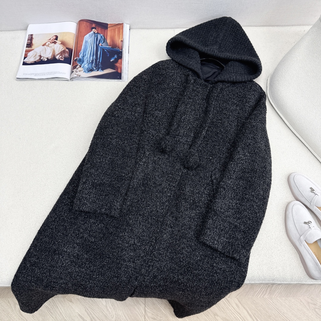 高端原单品质 独家首发 lp🆕 25Ss——秋冬新品 两件套设计针织拼接连帽羽绒内胆双面羊绒大衣🤍 老钱