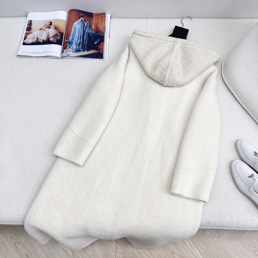 高端原单品质 独家首发 lp🆕 25Ss——秋冬新品 两件套设计针织拼接连帽羽绒内胆双面羊绒大衣🤍 老钱