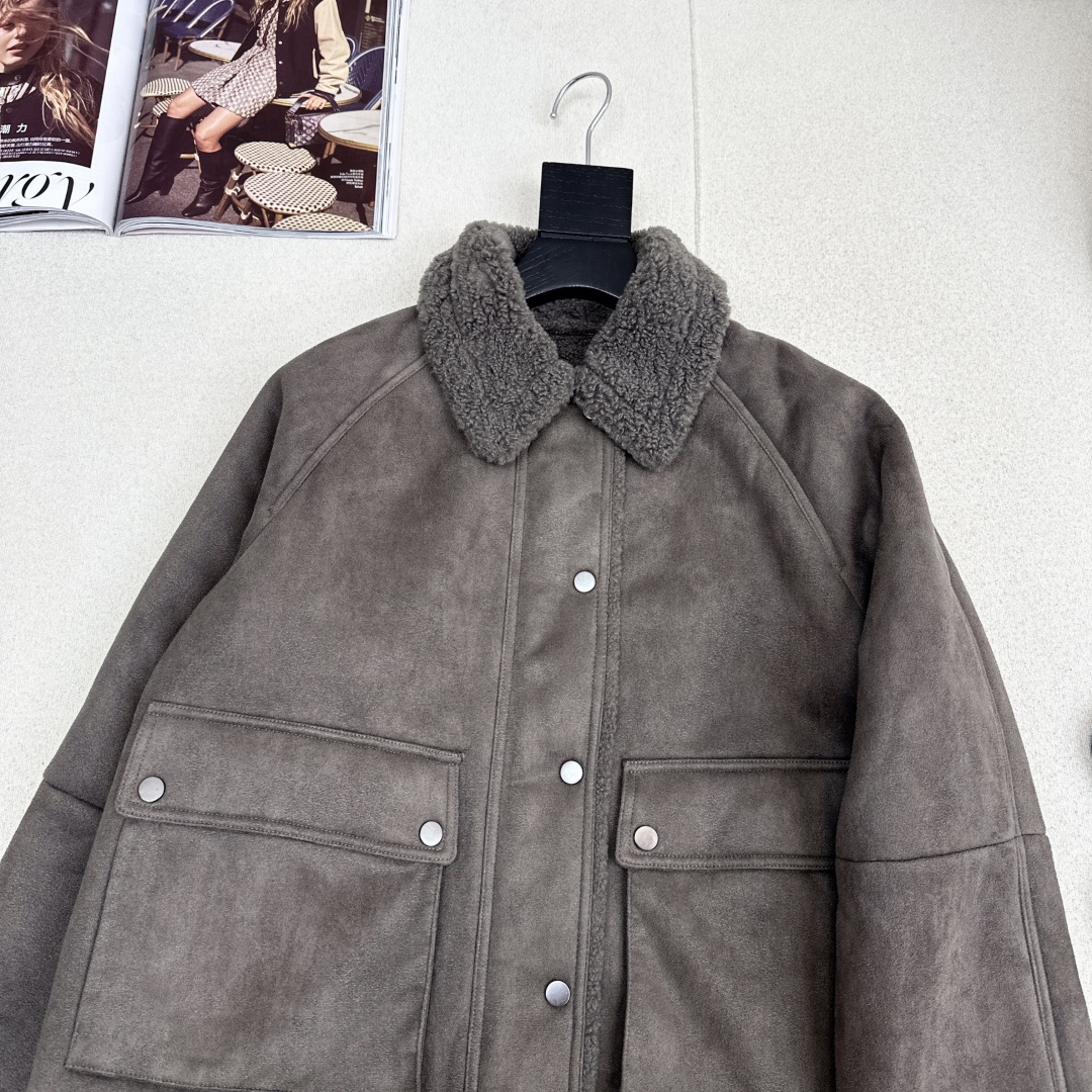 lp🆕 25Ss————秋冬最新款环保人造皮毛一体高级灰色系外套🩶老钱风穿搭 复古环保绒面质量厚实挺阔 