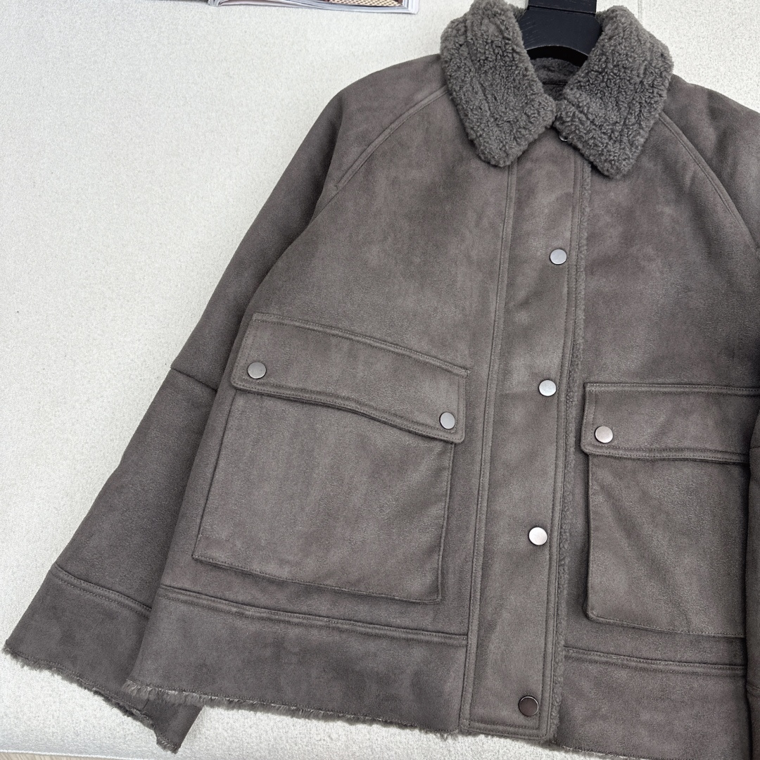 lp🆕 25Ss————秋冬最新款环保人造皮毛一体高级灰色系外套🩶老钱风穿搭 复古环保绒面质量厚实挺阔 