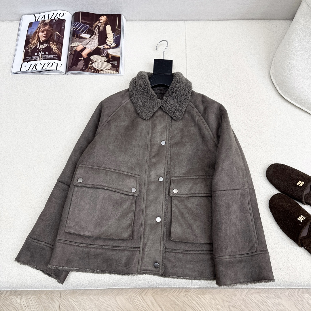 lp🆕 25Ss————秋冬最新款环保人造皮毛一体高级灰色系外套🩶老钱风穿搭 复古环保绒面质量厚实挺阔 