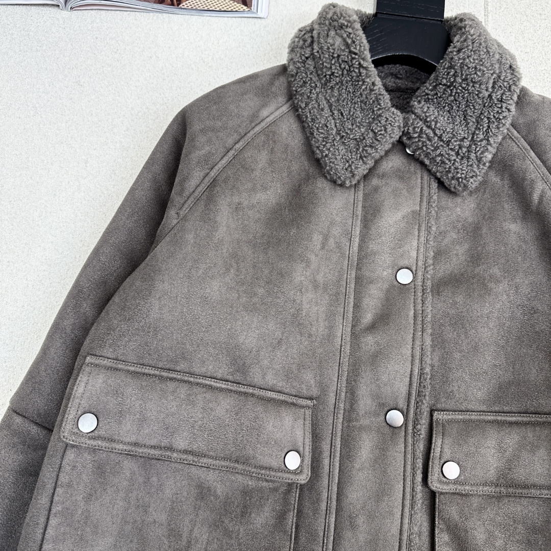 lp🆕 25Ss————秋冬最新款环保人造皮毛一体高级灰色系外套🩶老钱风穿搭 复古环保绒面质量厚实挺阔 