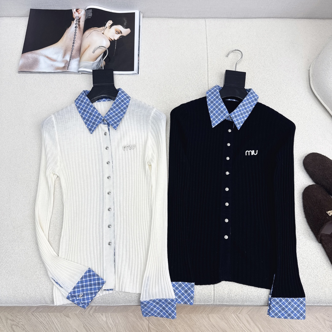 Miu Miu 25SS Plaid Patchwork Knitted Top, Classic Colors, Layered Design 2 cmp i1758346104154 3312 0 0