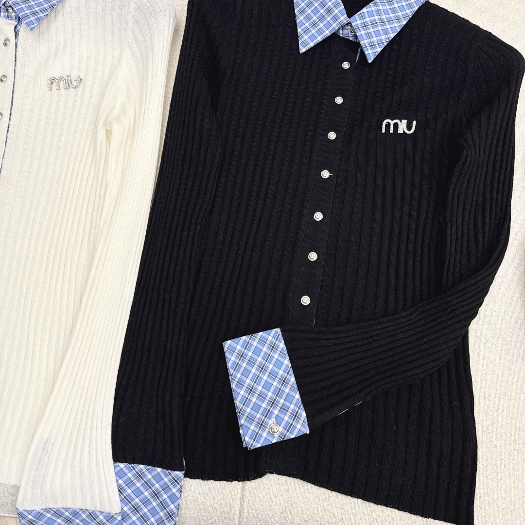 Miu Miu 25SS Plaid Patchwork Knitted Top, Classic Colors, Layered Design 6 cmp i1758346106767 9282 0 4