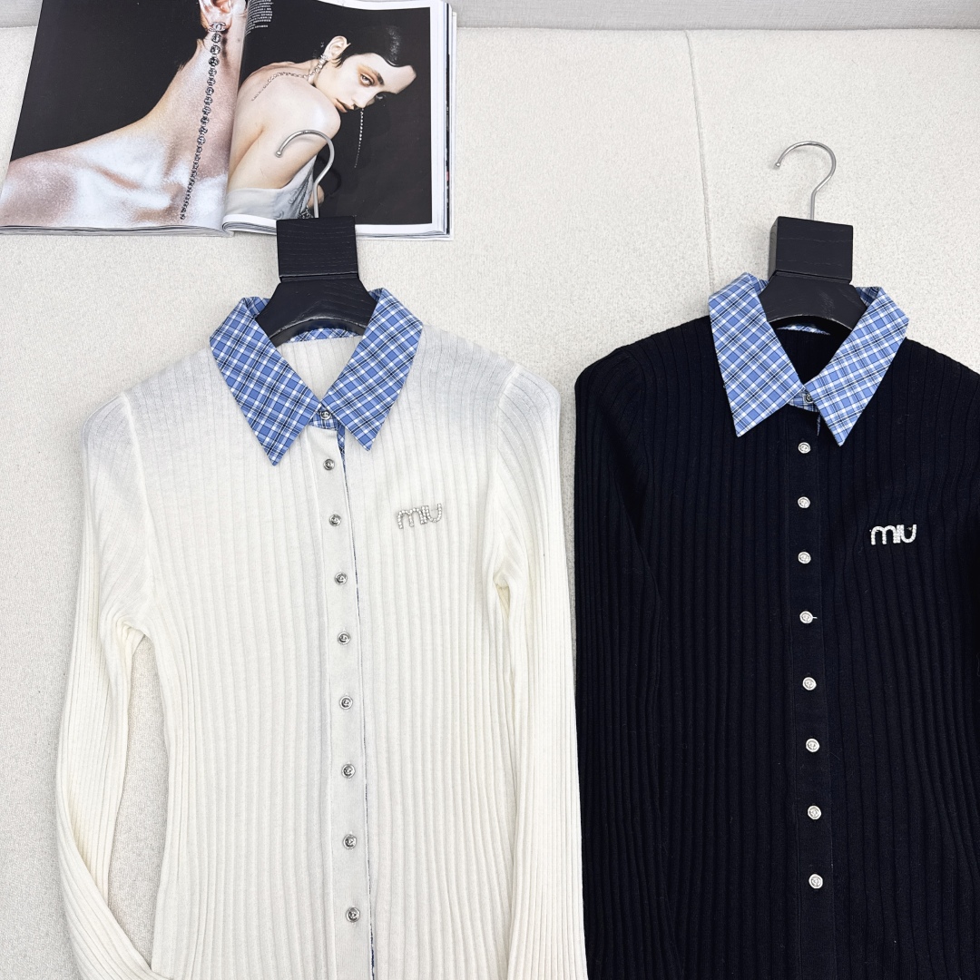 Miu Miu 25SS Plaid Patchwork Knitted Top, Classic Colors, Layered Design 3 cmp i1758346106771 8490 0 1