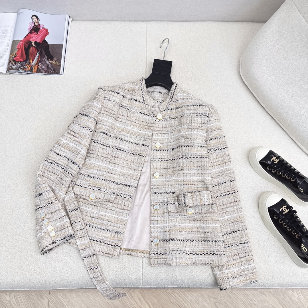 Elegant Chanel Tweed Jacket, Early Autumn Style, Slim Fit with Belt, Size S-L 7 cmp i1758780933375 3097 0 6