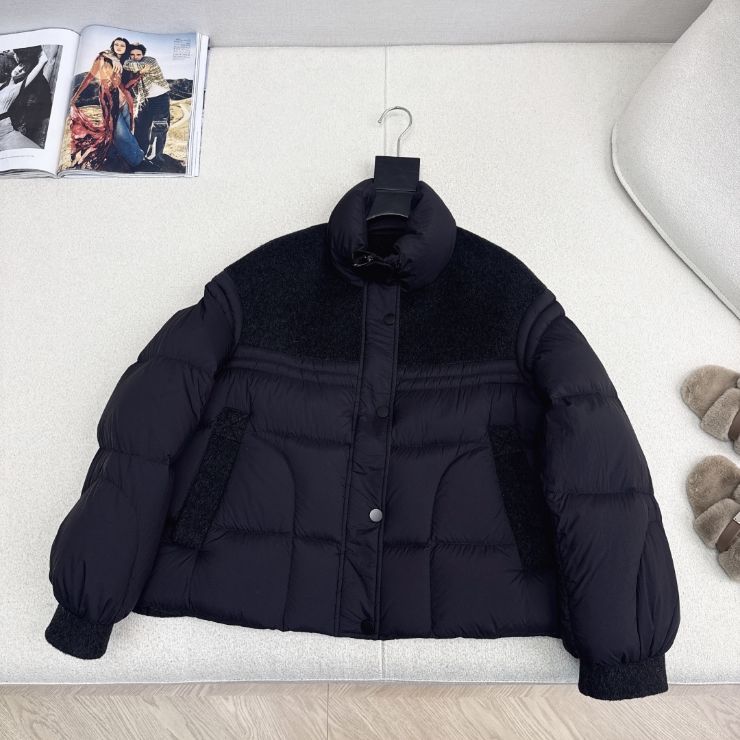 Max 25Ss———秋冬最新款双面羊绒拼接短款羽绒服外套🖤经典H宽松版型 立体裁剪优雅知性风 国标90