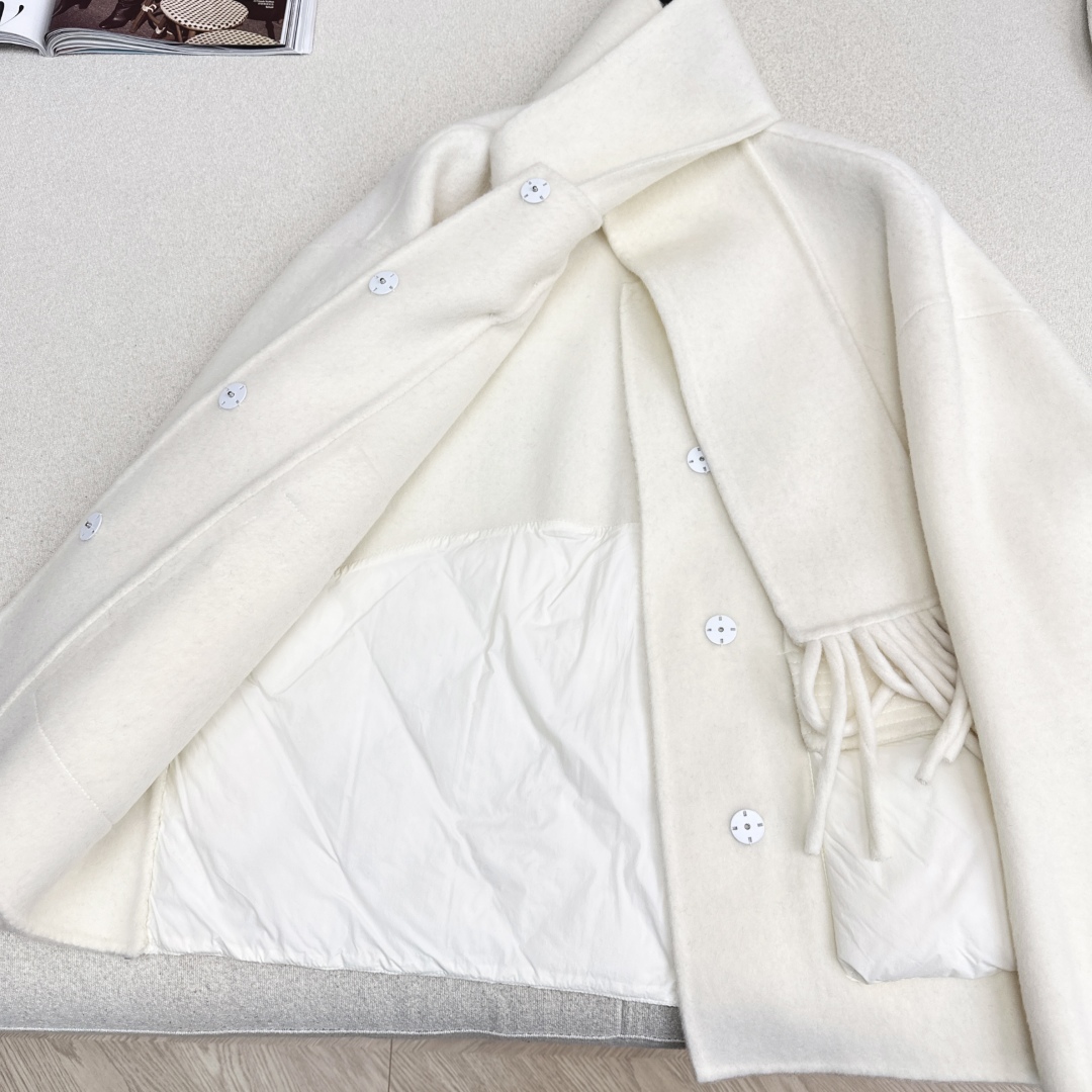 Max 25Ss———秋冬最新款双面羊绒拼接短款羽绒服外套🖤 配送可拆卸流苏围巾 立体裁剪优雅知性风 国