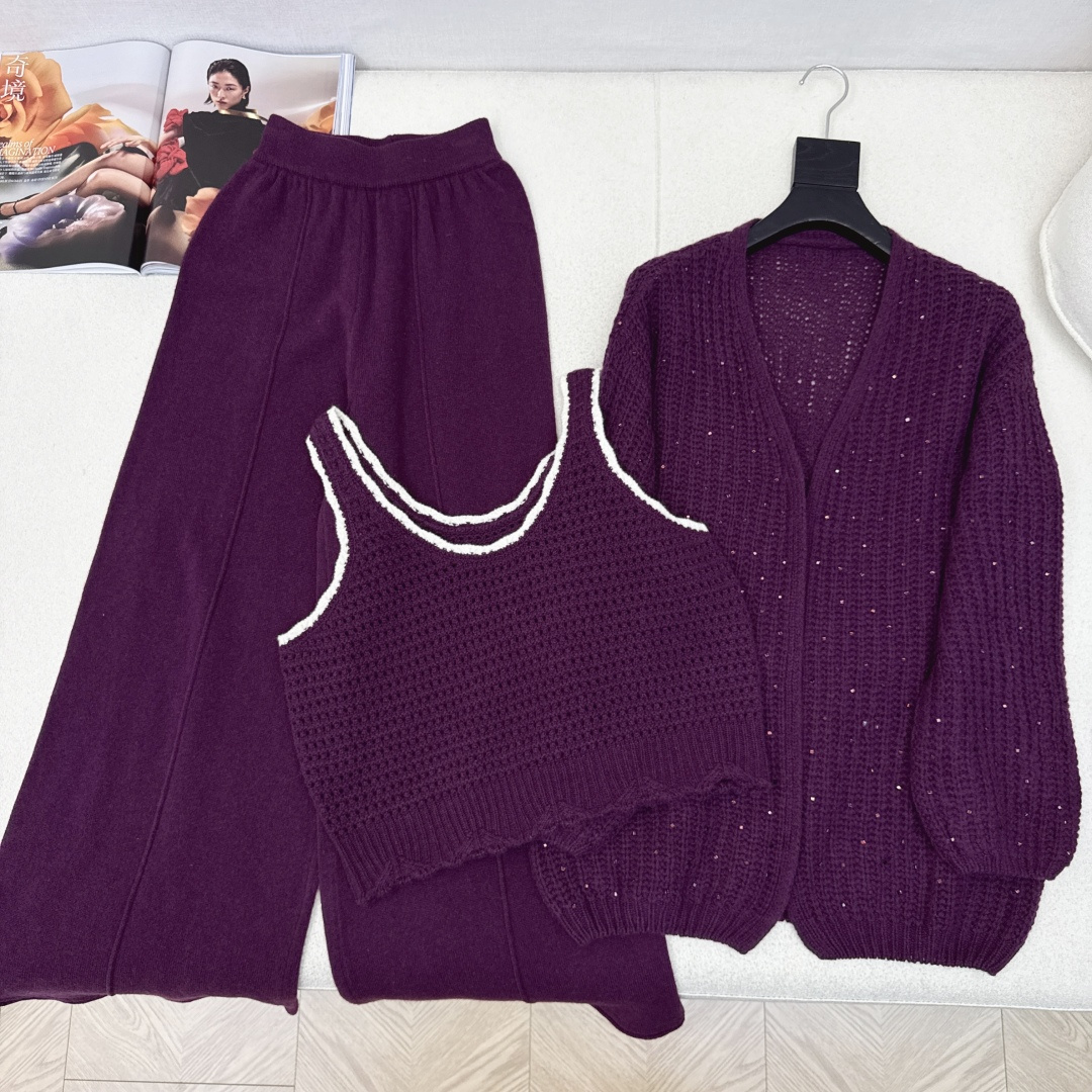 独家款 Bc 25Ss———早秋最新款慵懒极简风套装 🖤撞色边无袖背心+宽松开衫+松紧腰直筒裤 精致美感