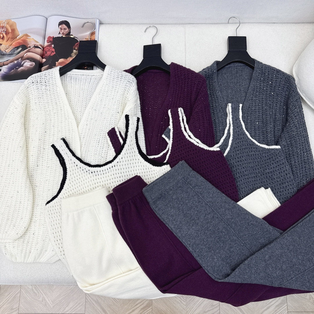 独家款 Bc 25Ss———早秋最新款慵懒极简风套装 🖤撞色边无袖背心+宽松开衫+松紧腰直筒裤 精致美感