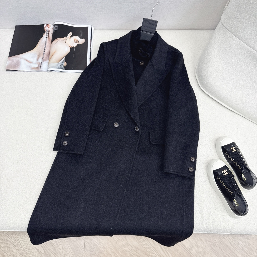 独家款 ～Max 25Ss————秋冬最新款时髦两件套羊绒大衣🖤小短款马甲+双排扣大衣 休闲高级穿搭 经