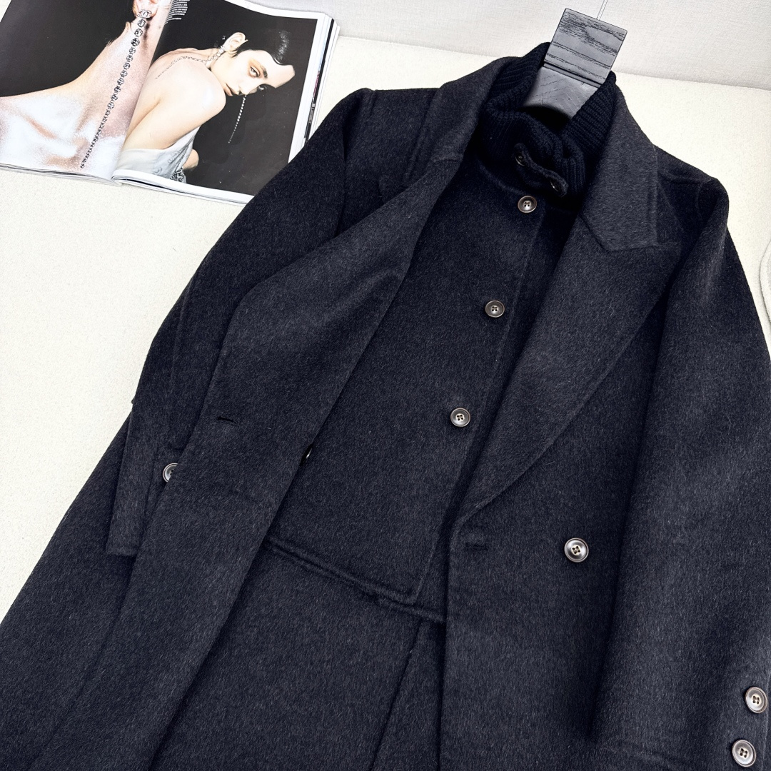 独家款 ～Max 25Ss————秋冬最新款时髦两件套羊绒大衣🖤小短款马甲+双排扣大衣 休闲高级穿搭 经