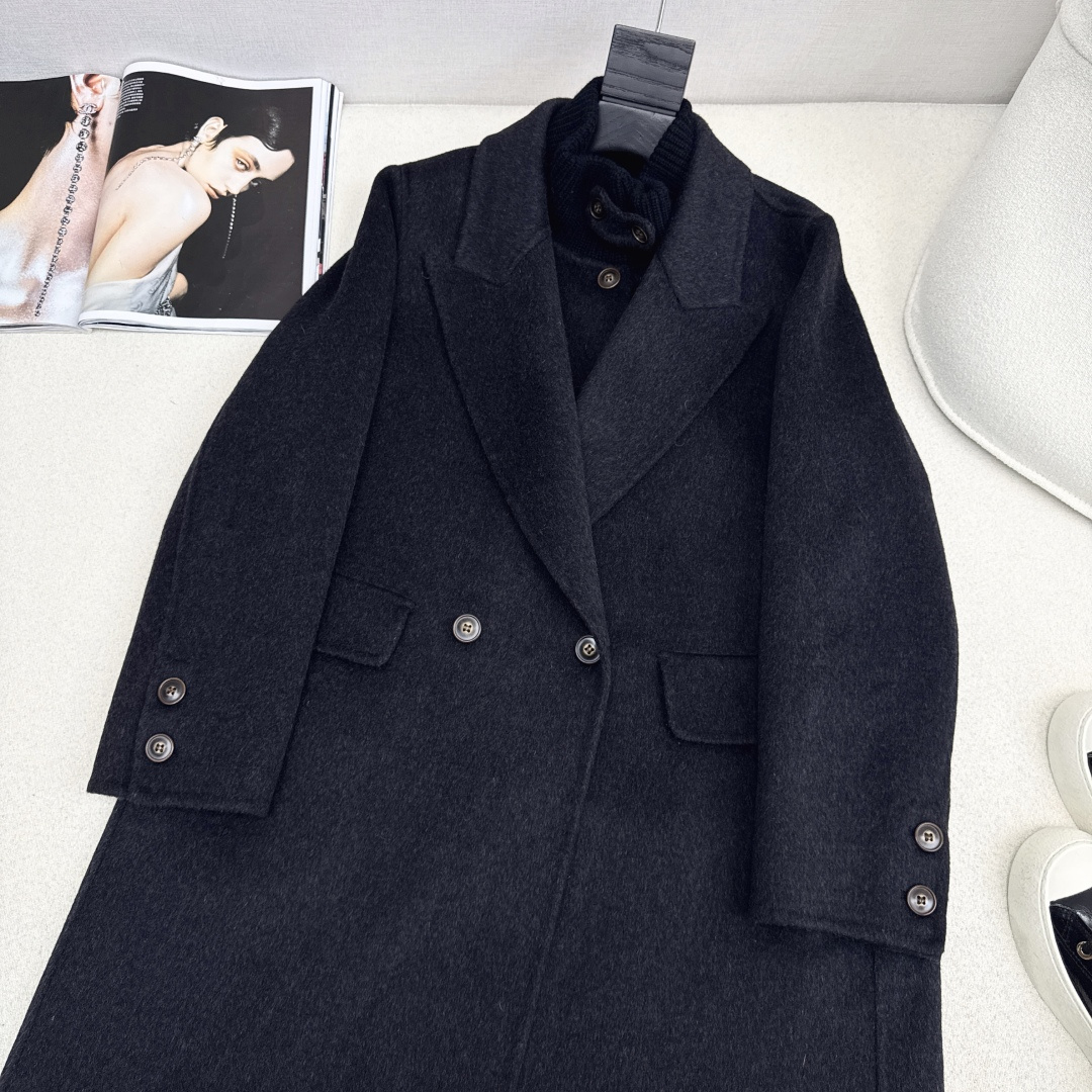 独家款 ～Max 25Ss————秋冬最新款时髦两件套羊绒大衣🖤小短款马甲+双排扣大衣 休闲高级穿搭 经