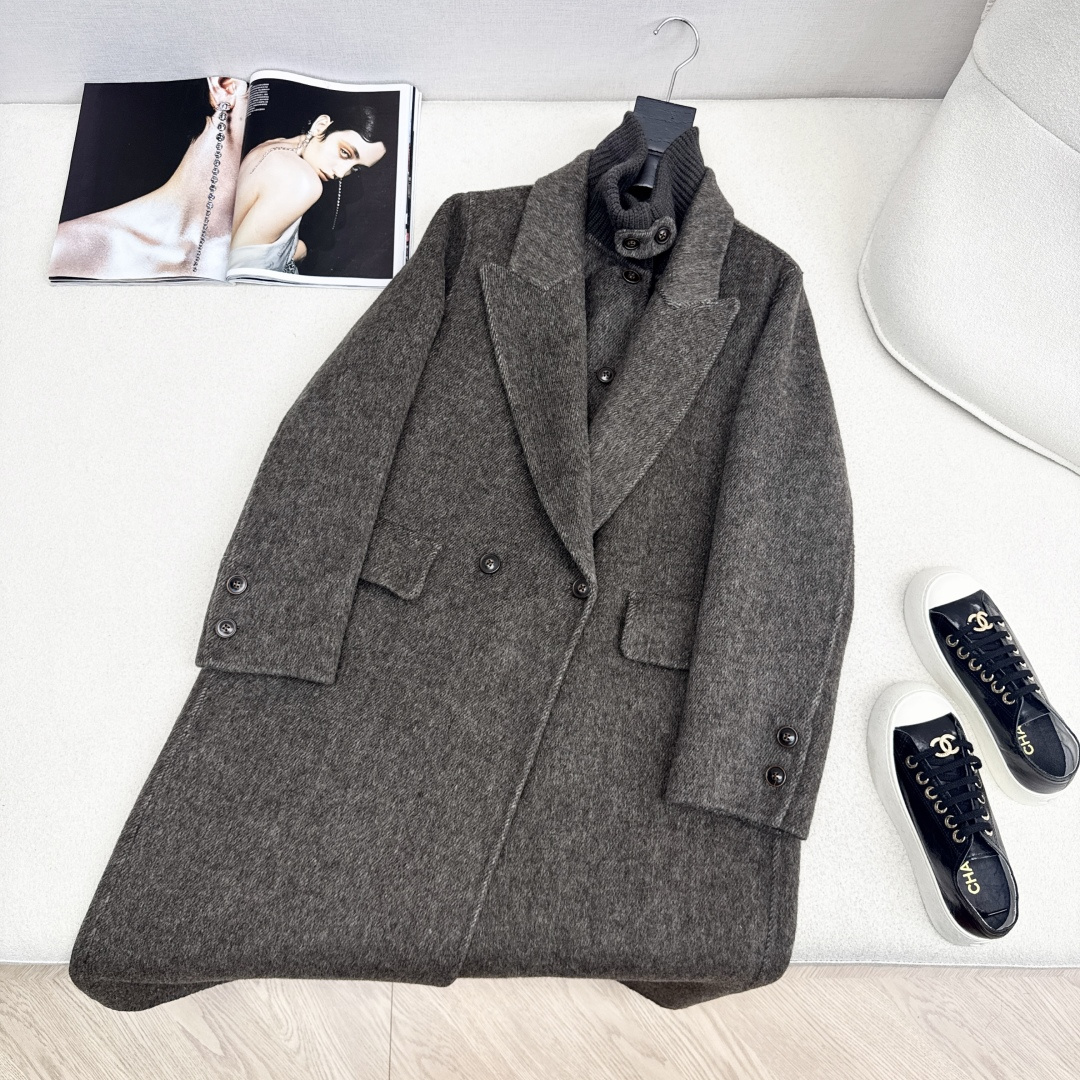 独家款 ～Max 25Ss————秋冬最新款时髦两件套羊绒大衣🖤小短款马甲+双排扣大衣 休闲高级穿搭 经