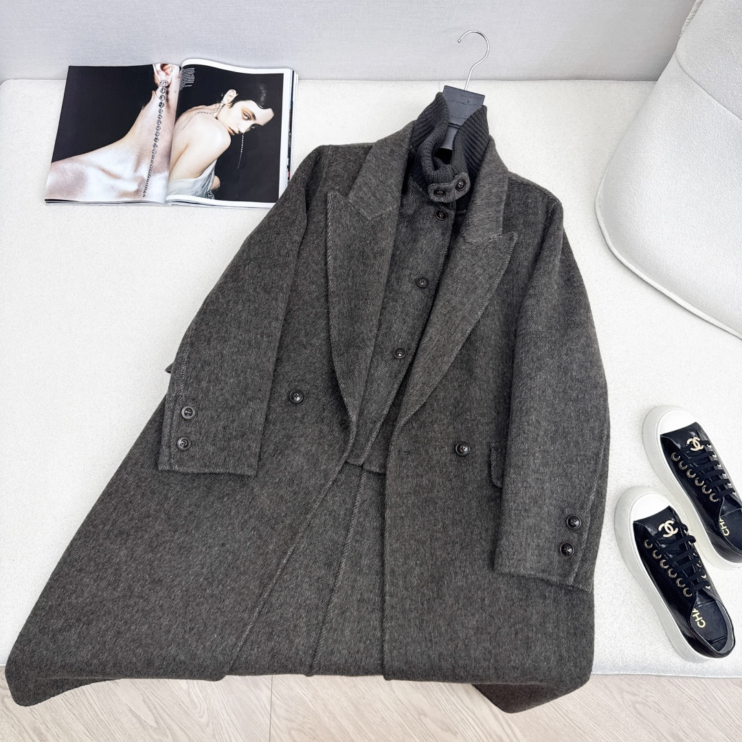 独家款 ～Max 25Ss————秋冬最新款时髦两件套羊绒大衣🖤小短款马甲+双排扣大衣 休闲高级穿搭 经