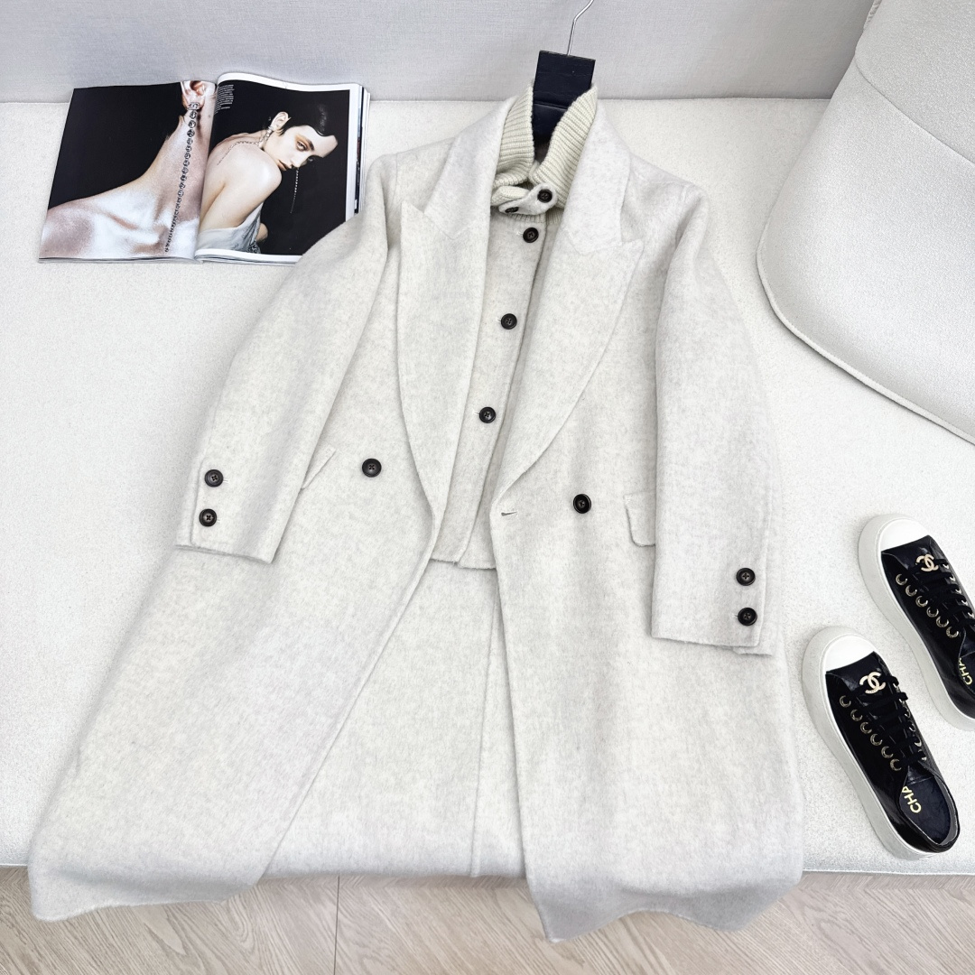 独家款 ～Max 25Ss————秋冬最新款时髦两件套羊绒大衣🖤小短款马甲+双排扣大衣 休闲高级穿搭 经