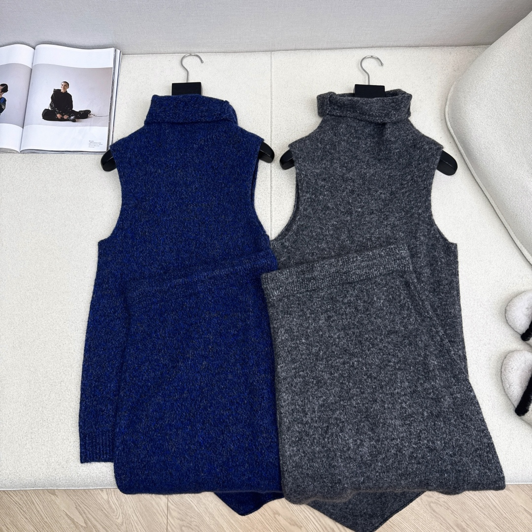 独家款 lp🆕 25Ss———早秋最新款针织套装 🤎高领无袖毛衣+松紧腰半裙 精致美感 整体给人感觉特别