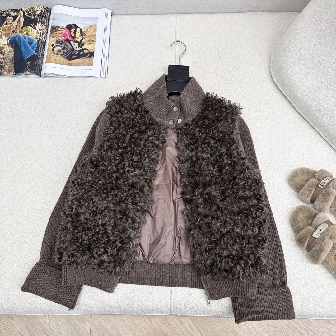 独家款～lp🆕 25Ss————秋冬最新款立领针织拼接羽绒服🤍定制绵羊毛面料+羊毛针织面料+90白鹅绒填