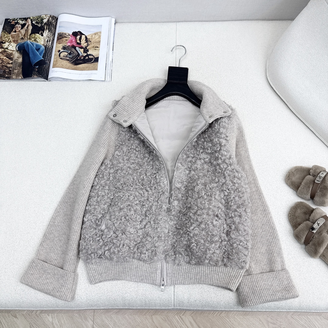 独家款～lp🆕 25Ss————秋冬最新款立领针织拼接羽绒服🤍定制绵羊毛面料+羊毛针织面料+90白鹅绒填