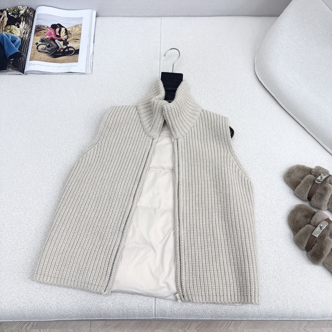 原单品质 lp🆕 25Ss———秋冬最新款拼接针织立领羽绒马甲 🤍小立领立体剪裁版型设计 国标90白鹅绒
