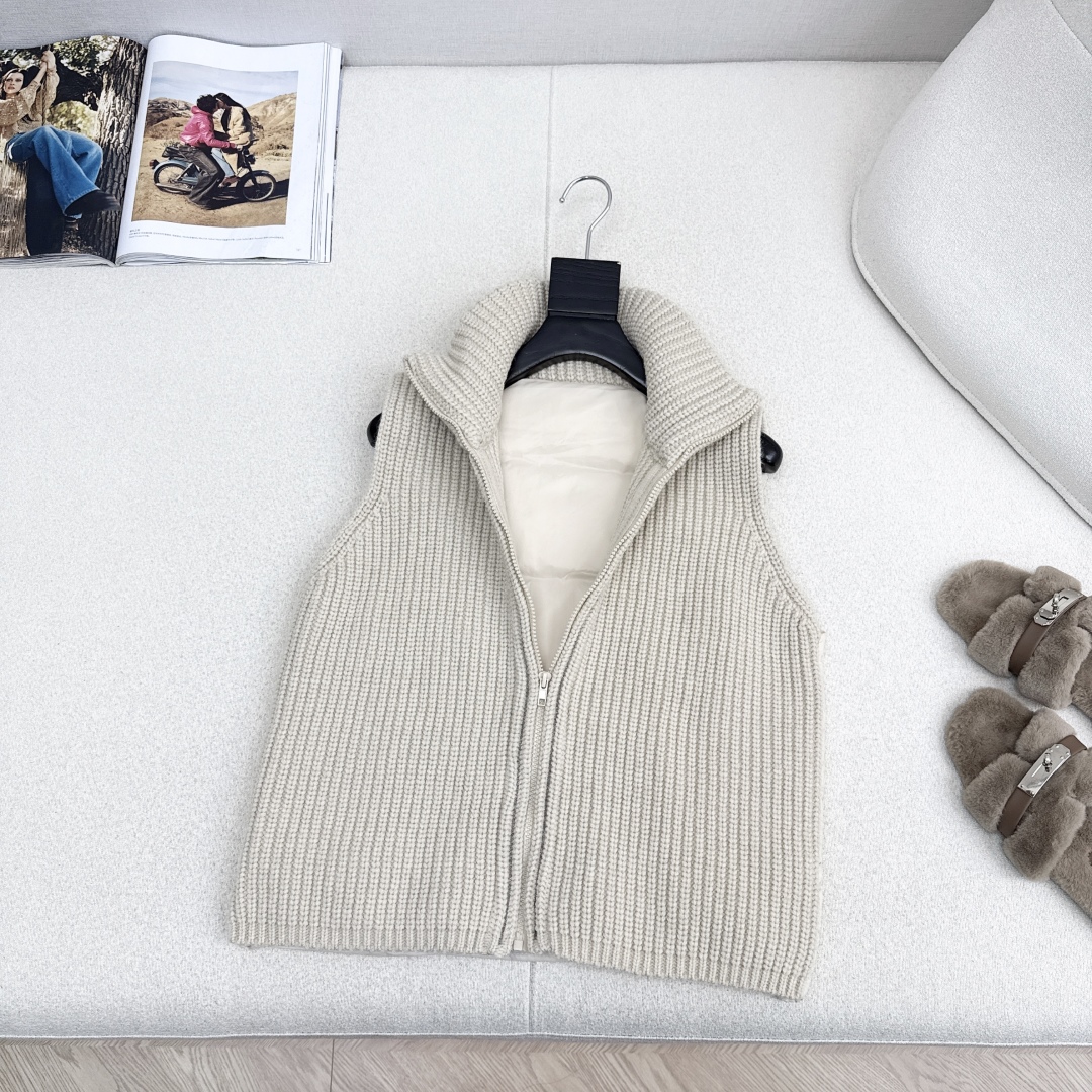 原单品质 lp🆕 25Ss———秋冬最新款拼接针织立领羽绒马甲 🤍小立领立体剪裁版型设计 国标90白鹅绒