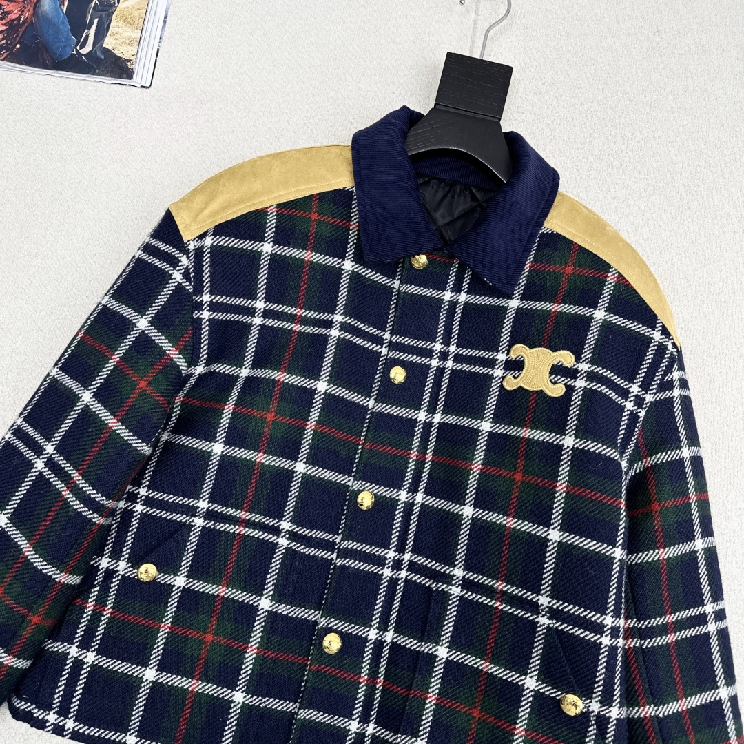 特价🉐️❗️现货齐码❗️不退不换❗️爆单款推荐 Ce 25Ss————秋冬最新款复古格纹拼接环保麂皮绒棉