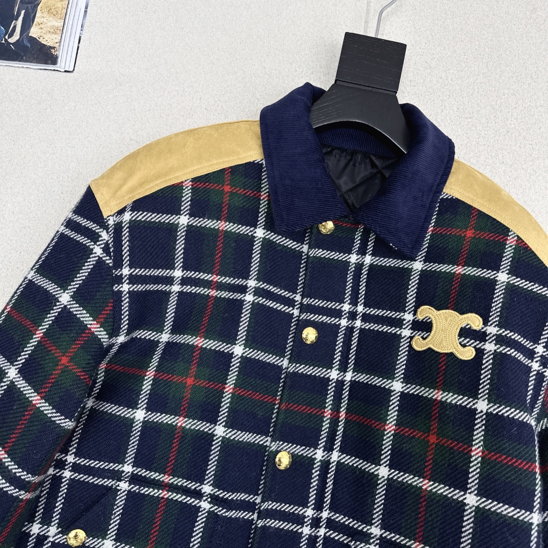 特价🉐️❗️现货齐码❗️不退不换❗️爆单款推荐 Ce 25Ss————秋冬最新款复古格纹拼接环保麂皮绒棉