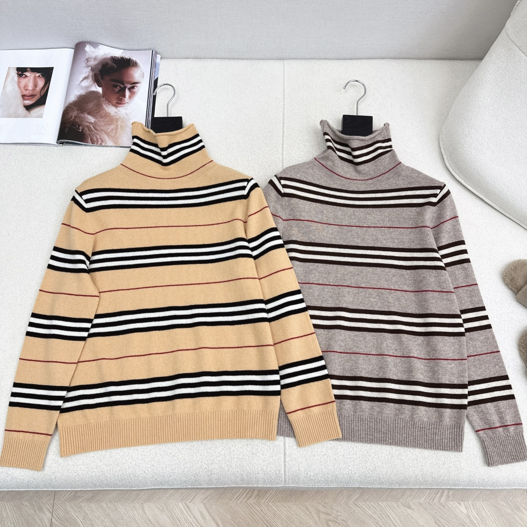 Burberry Wool Striped Turtleneck Top – Soft, Comfortable & Stylish