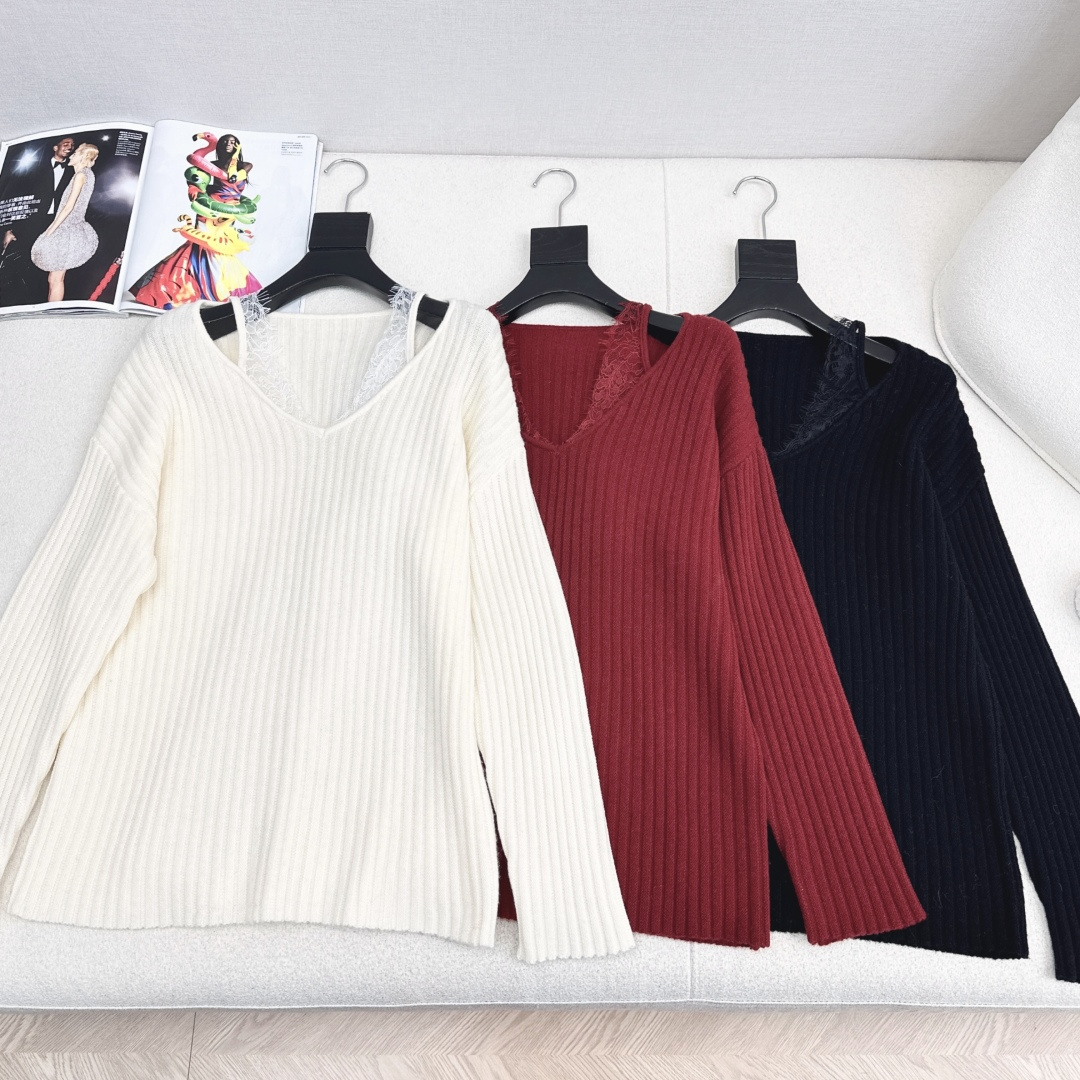 Elegant Lace Patchwork Wool Sweater – Spring Essential