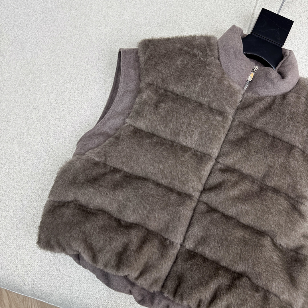 独家款～Bc 25Ss————秋冬最新款立领羊毛呢拼接环保毛绒绒羽绒马甲🖤定制羊毛呢面料+环保毛绒绒面料