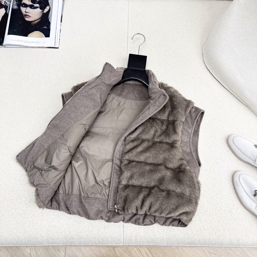 独家款～Bc 25Ss————秋冬最新款立领羊毛呢拼接环保毛绒绒羽绒马甲🖤定制羊毛呢面料+环保毛绒绒面料