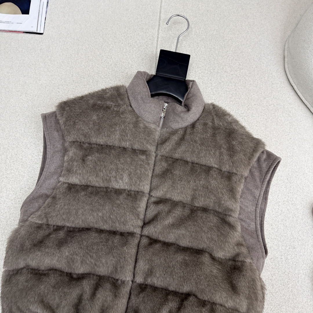 独家款～Bc 25Ss————秋冬最新款立领羊毛呢拼接环保毛绒绒羽绒马甲🖤定制羊毛呢面料+环保毛绒绒面料
