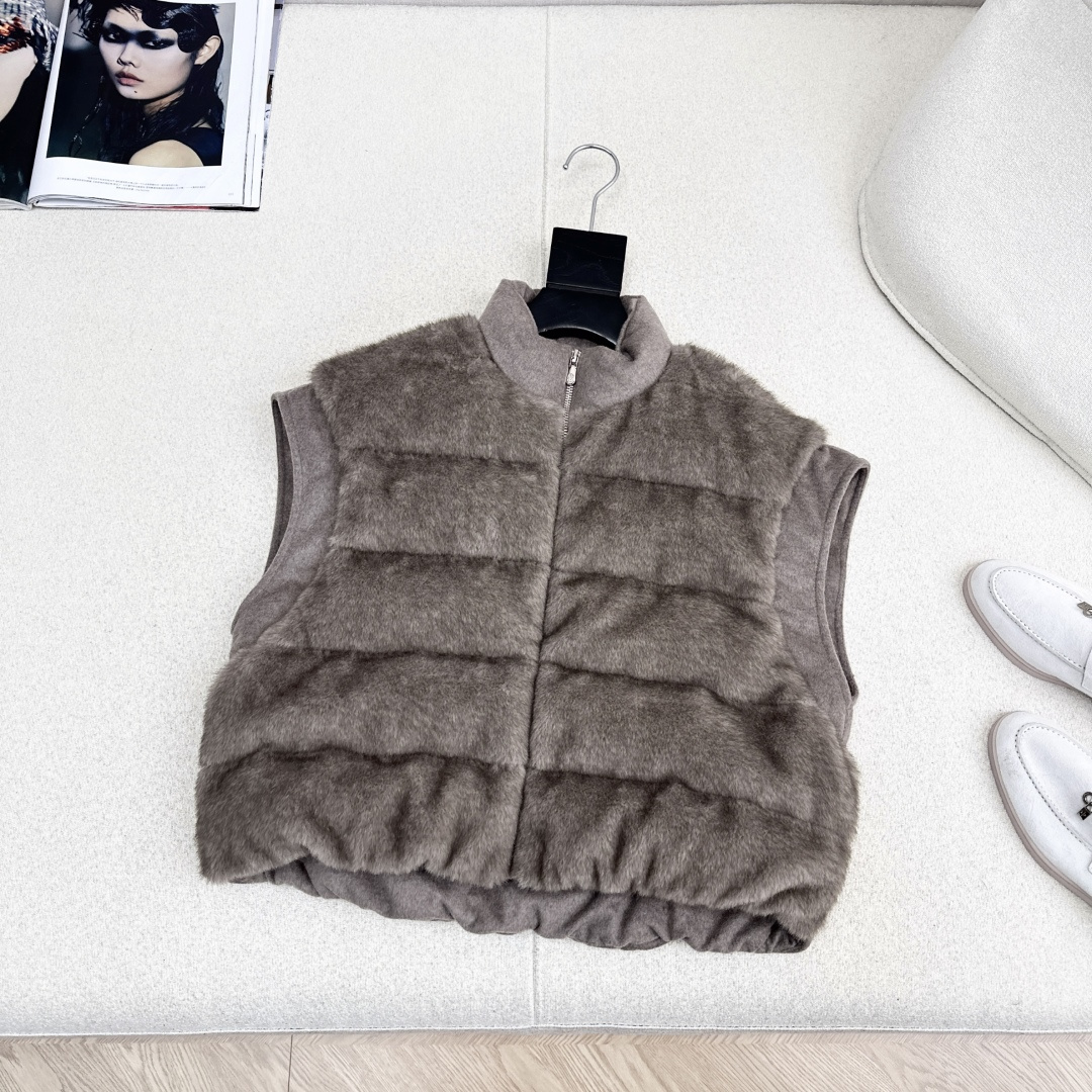独家款～Bc 25Ss————秋冬最新款立领羊毛呢拼接环保毛绒绒羽绒马甲🖤定制羊毛呢面料+环保毛绒绒面料