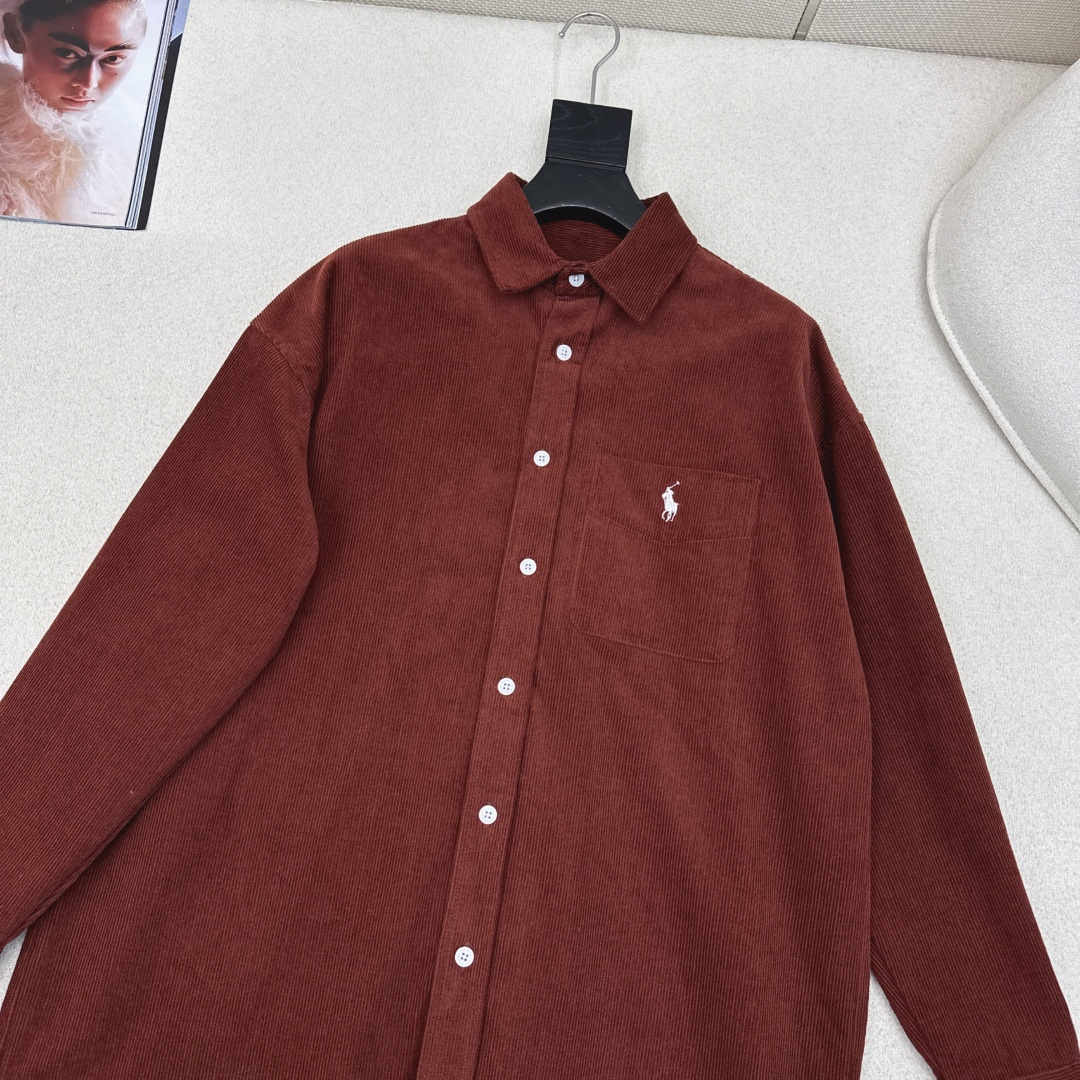 老钱感穿搭 RL 25Ss————秋冬最新款小马logo刺绣灯芯绒衬衫 🤎宽松廓形剪裁 卡其棕色灯芯绒面