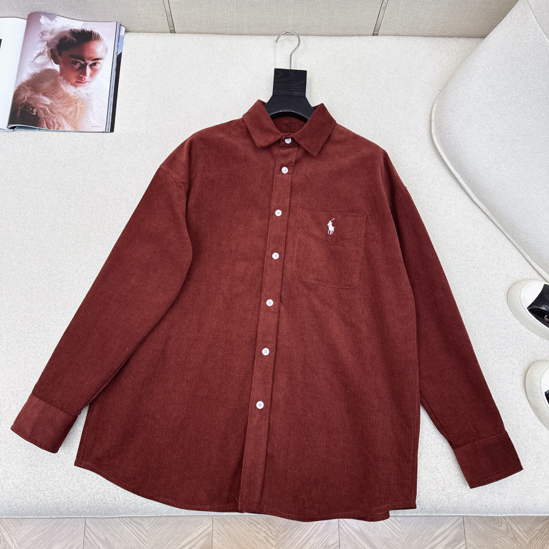 老钱感穿搭 RL 25Ss————秋冬最新款小马logo刺绣灯芯绒衬衫 🤎宽松廓形剪裁 卡其棕色灯芯绒面