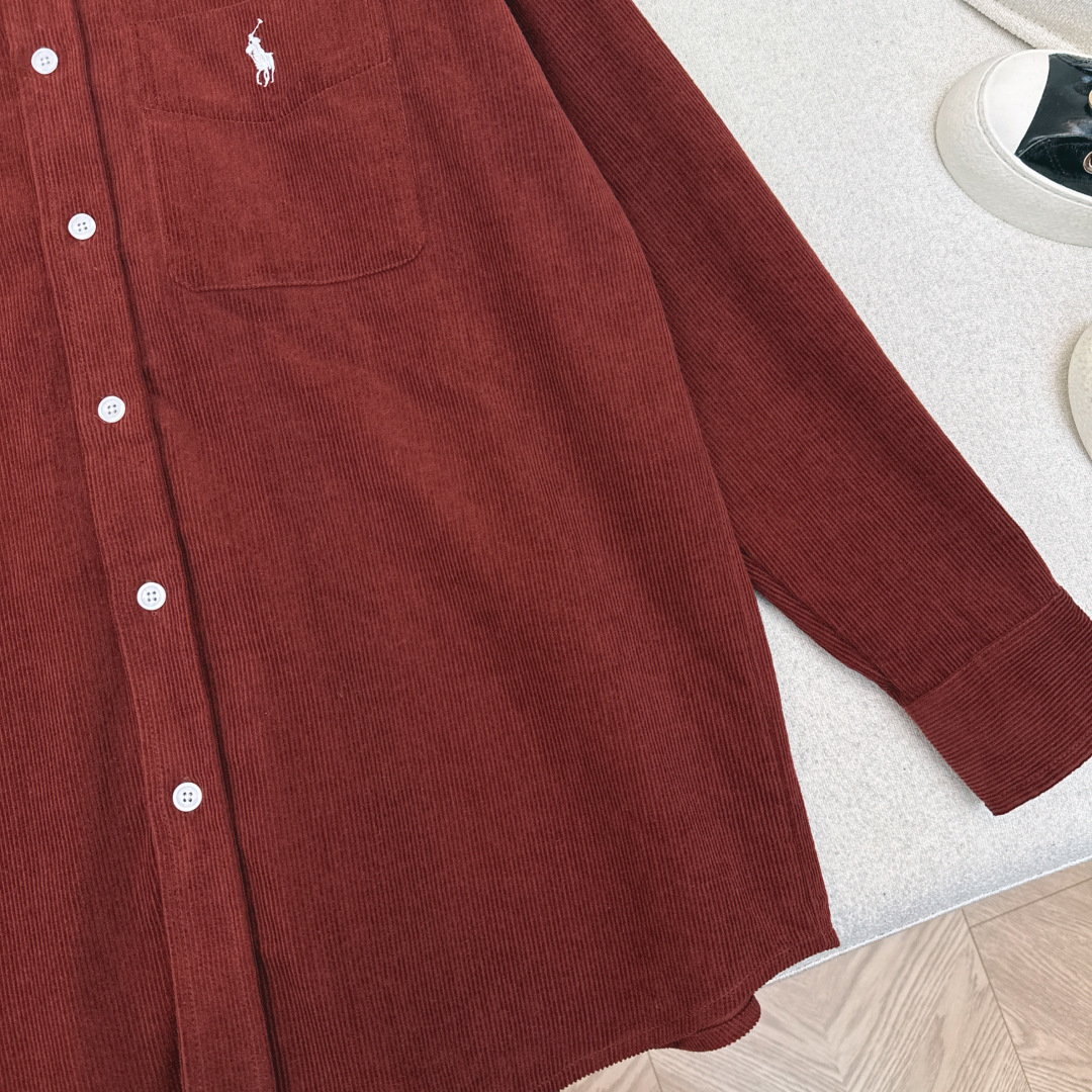 老钱感穿搭 RL 25Ss————秋冬最新款小马logo刺绣灯芯绒衬衫 🤎宽松廓形剪裁 卡其棕色灯芯绒面